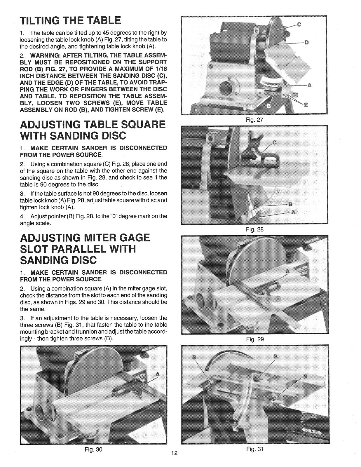 Delta 6" Belt 9" Disc Sander Model 31695 Instruction & Parts List