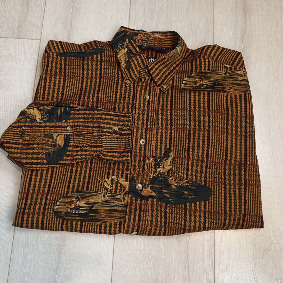 vtg Nautica Button Up Men's Shirt Size m Cotton Duck Pattern Rare