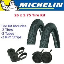 Michelin Country Rock 26 x 1.75"  MTB Fast Street/Gravel Tire+Tube+Rim Strip Kit