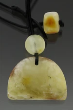 Genuine BALTIC AMBER White Egg Yolk Pendant on Leather String 12.6g 181023-13