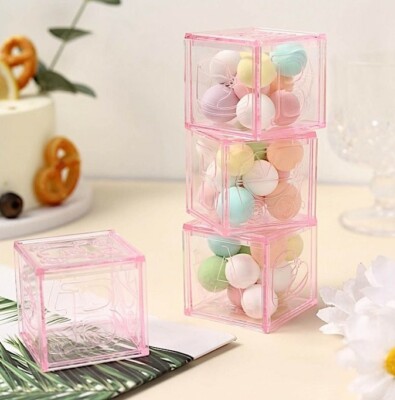 12 x Pink Acrylic Cube ABC Alphabet Fillable Baby Shower Blocks