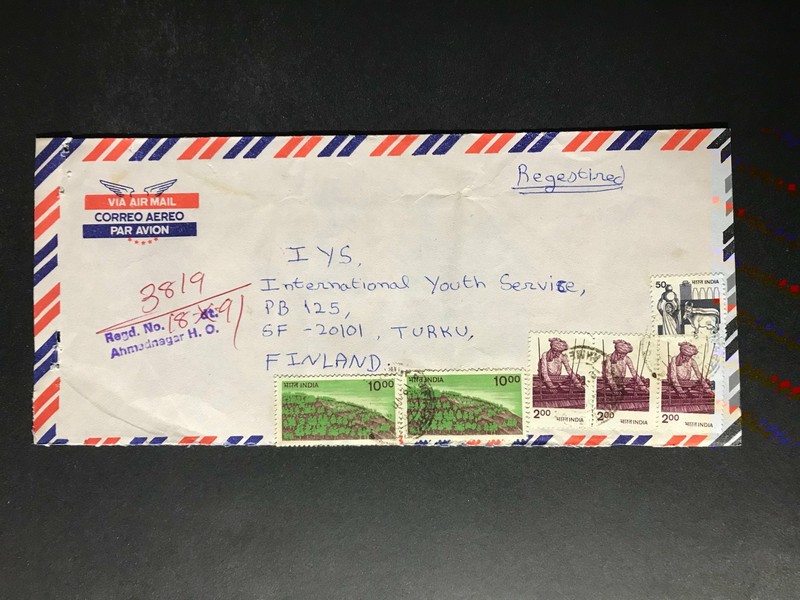 India Registered Cover to Finland City Cancel 1980s-1990s Cover #2589