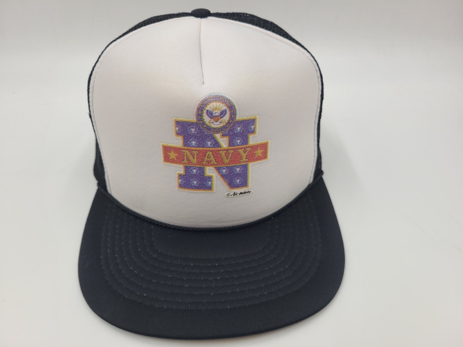 Vintage United States Navy Mesh Trucker Snapback Hat Cap US USA Men White Black