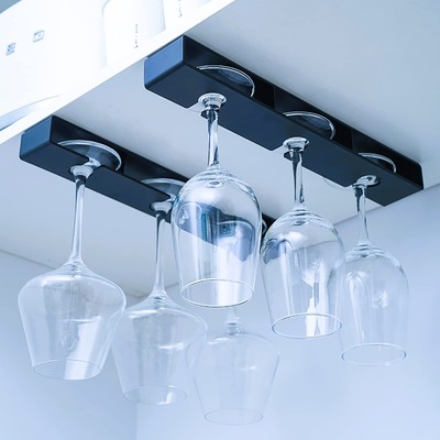 Wine Glass Rack Hanger Under Cabinet Holder Stemware Shelf Black for Home Kit...