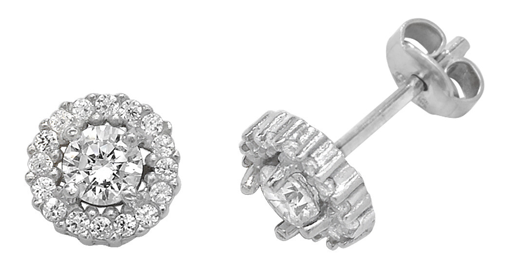 Stud Earrings 925 Sterling Silver Ladies with Cubic Zirconia/CZ - 7mm*7mm