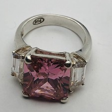 SIZE 4 5.9g 925 STERLING SILVER COCKTAIL PINK CRYSTAL STAMPED WOMENS RING FINE