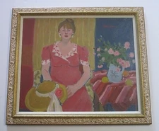 VINTAGE  PAINTING CONTEMPORARY IMPRESSIONISM STILL LIFE INTERIOR PORTRAIT MOD