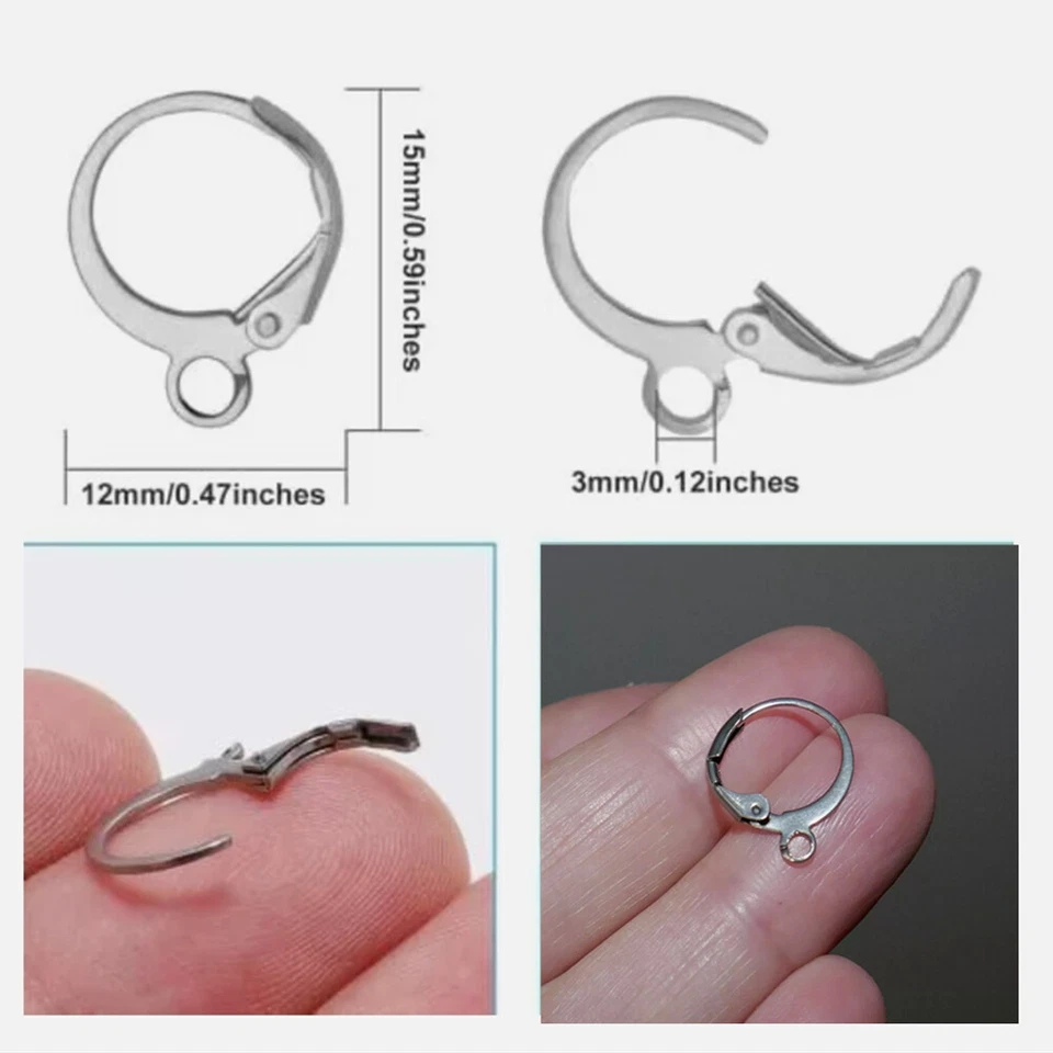 Lot Round Leverback Earwires Stainless Steel Lever Ear Wires Earring Findings US - Image 4 of 4