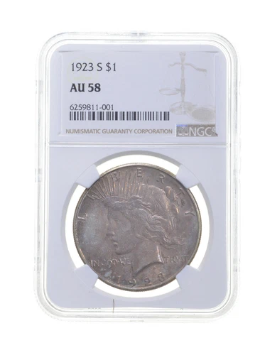 AU58 1923-S Peace Silver Dollar - Graded NGC Beautiful Tone *4441