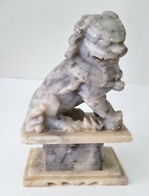 Vintage One Carved Chinese Foo Fu Dog Lion  4 lbs. 7 1/2'' tall. On platform.
