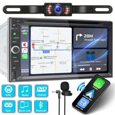 Car Stereo Bluetooth Carplay GPS Radio Double 2 Din 7'' CD DVD Player with Camera