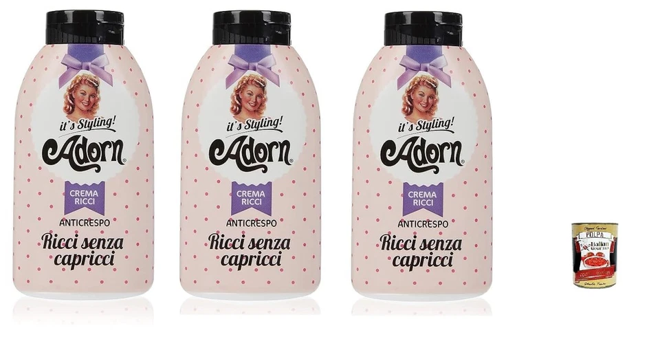 ITALIAN GOURMET E.R. 3x Adorn Hair Curl Cream Anti-Frizz Effect 200ml+Italian Gourmet Polpa 400g