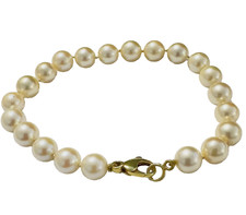 einreihiges Perlenarmband Armband Perlen 7,7 mm  585 er Gold Karabiner 20 cm