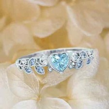 Silver-Tone Blue Heart Rhinestone Ornate Ring Size 7 New Free Ship A631