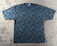 Vintage Hawaiin T-Shirt Mens Large Blue Palm Trees Leaves Beach Tee