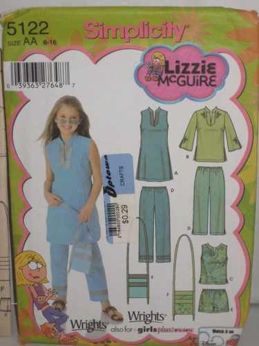 Girls Top Pants Shorts Purse Size 8 10 12 14 16 Simplicity 5122 Lizzie McGuire - Picture 2 of 4