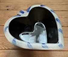 Vintage Rowe Pottery Baking Mold Gray Blue Heart Shaped Dish Salt Glazed 2002