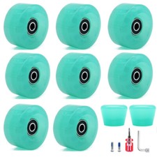 8pcs Roller Skate Wheels Quad with ABEC-9 Bearing 82A PU 2 Toe Stoppers Green