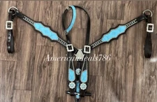 Western Brown Leather Bling Tack Set With Turquoise Overlay Leather