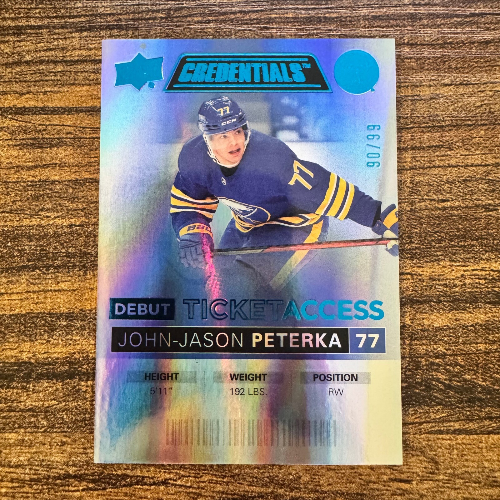 2021-22 Upper Deck Credentials John-Jason JJ Peterka Debut Ticket Blue #90/99 RC