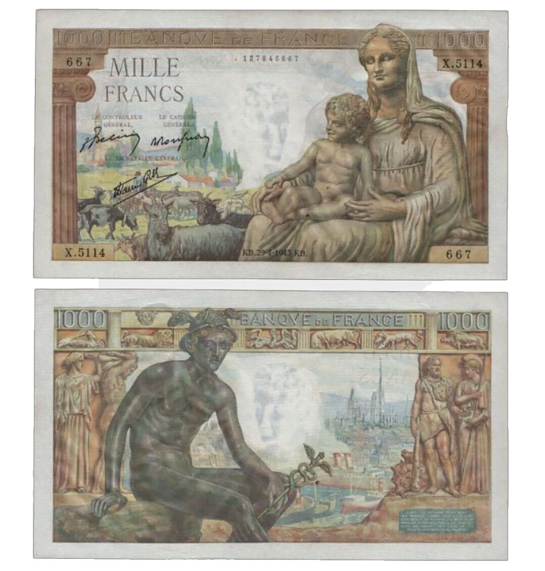 Billetes de francés de 1943 años
