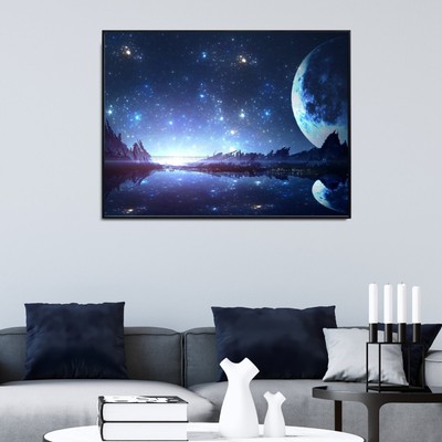 Vollmond im Nachthimmel Sterne Luxus gerahmt Wandkunst Bilddruck HOHE QUALITÄT