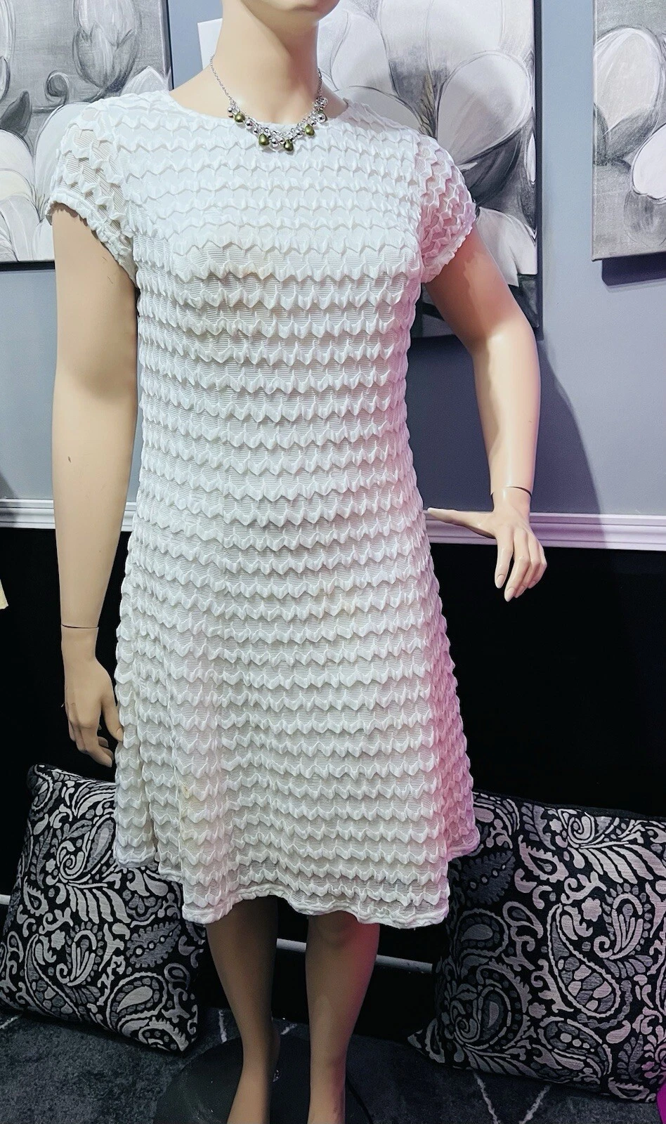 OFF WHITE Abito donna Sharagano bianco sporco maglia uncinetto foderato tubino elasticizzato taglia 16W