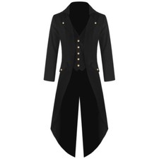Mens Black Retro Tailcoat Long Jacket Gothic Steampunk Victorian Coat Tuxedo