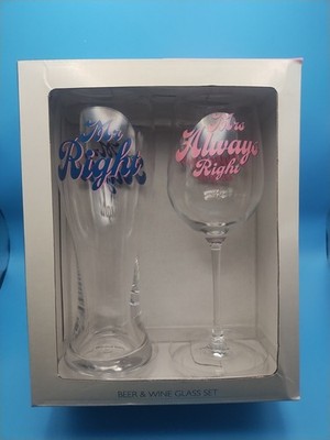 Lesser & Pavey His And Hers Beer And Wine Glass Set ''Mr Right/Mrs Always Right''