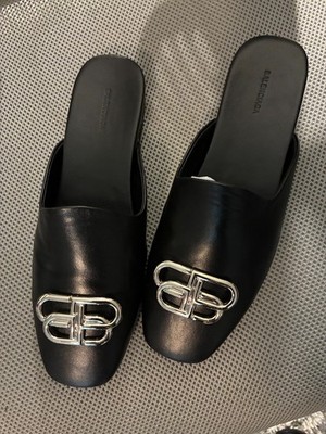 Balenciaga Leather Cozy BB Mule Slides