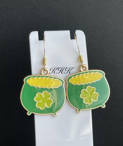 Pot Of Gold Lucky Earrings Ireland Rugby Six Nations St Patrick’s Day Jewellery - Picture 2 of 5