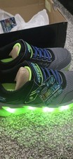 Skechers Light Up New In Box Size 2 Kids Sneakers Green Blue Gray
