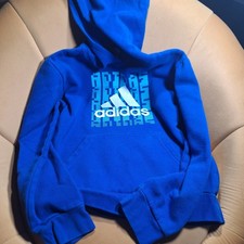 Adidas Pullover Hoodie Blue Brand Print Youth 10/12