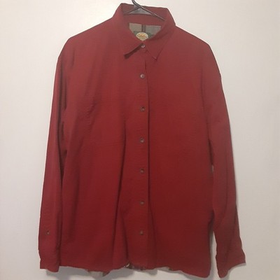Cabelas Adult Womens L Red Long Sleeve Button Up Shirt Outdoor Hiking Camping