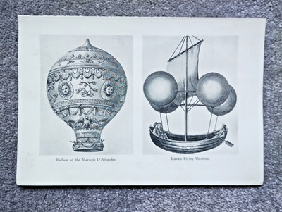 Ballon von D'Arlandes & Lanas Flugmaschine - antiker Druck - 1911