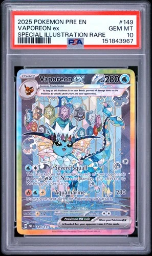 2025 POKEMON PRE EN-PRISMATIC EVOLUTIONS #149 VAPOREON EX PSA 10