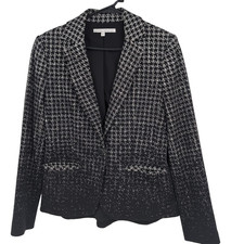 Houndstooth Fade to Black Blazer One Button Jacket Cotton Blend Sz 6 Made in USA