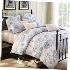 Vintage Floral Duvet Cover Set - 100 Egyptian Cotton Flower King Blue-grey