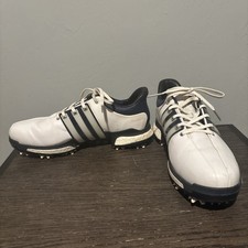 Mens 8.5 Adidas Tour360 XT Boost White Navy Blue Soft Spikes Golf Shoes Q44822