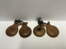 Vintage Castanets  Wooden Percussion rustic Set of  2 Spanish Castanuelas