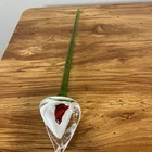 Murano Style Long Stem Hand Blown White Red Calla Lily Art Glass Flower 15.5”