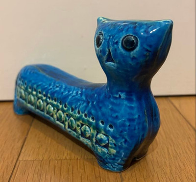 Bitossi Rimini Blu Flavia Cat Figure Italian Ceramic Sculpture Italy Rare