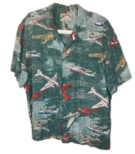 Paradise Found Pacific Airlines Hawaiian Shirt Men XL Airplanes Planes Green See