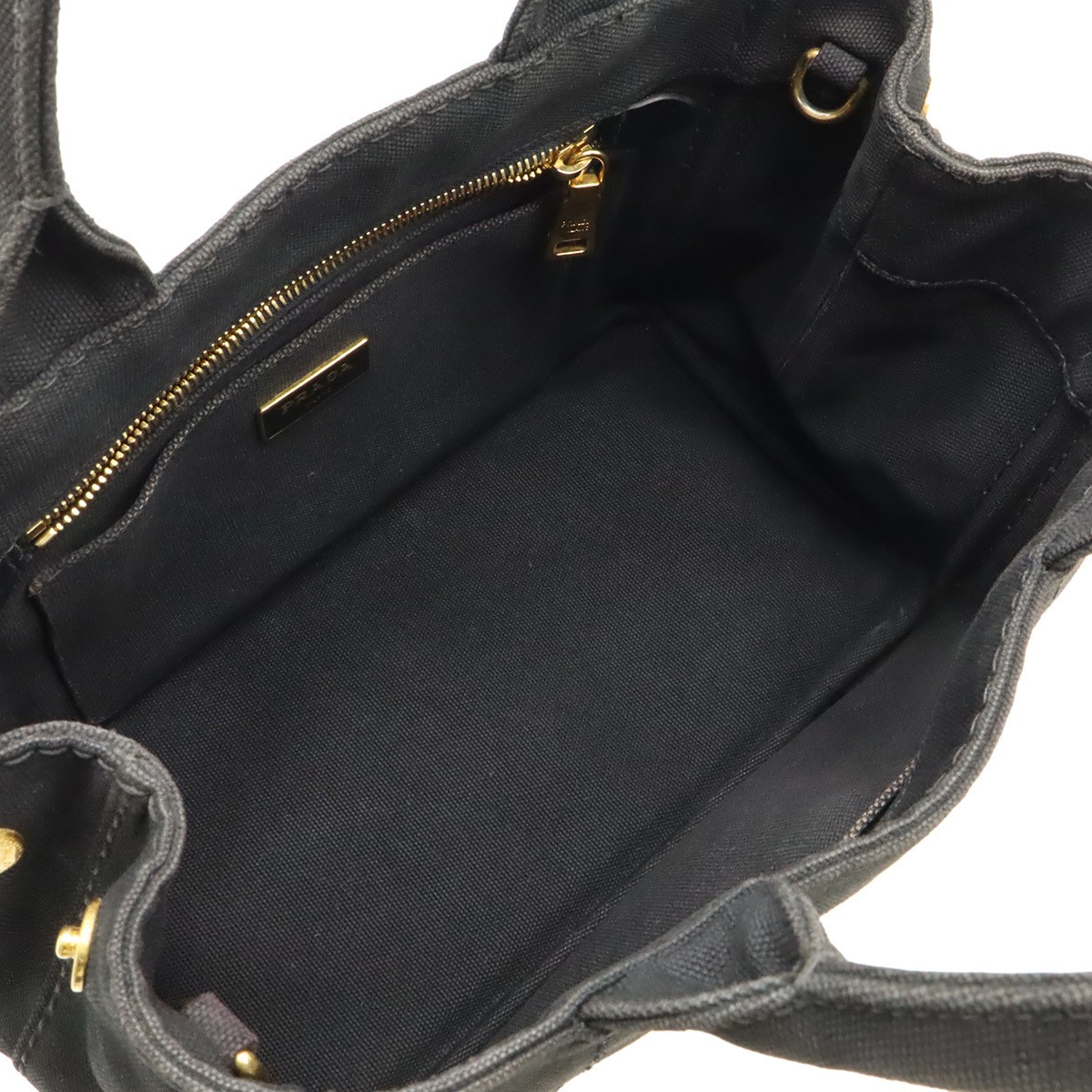 PRADA CANAPA Tote Bag Handbag Canvas NERO Black Gold Hardware Shoulder Strap Mis thumbnail 5