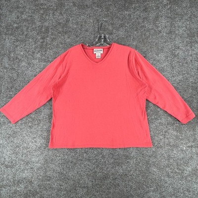 Pendleton V-Neck T-Shirt Womens L Orange 3/4 Sleeve Casual Comfort Relaxed Fit