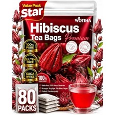 Premium 80 Hibiscus Flowers Tea Bags, 100% Natural, Handmade & Pure from Hibi