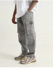NWT Shaka Wear Streetwear Essentials Gray Twill Cargo Logo Pants 42x31