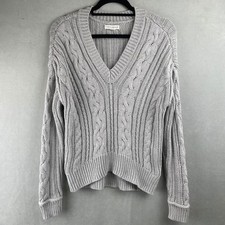 Aeropostale Light Gray Cable Knit V Neck Preppy Cozy Sweater Wmn M Cotton Blend
