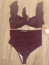 Charmo UK 14-16 XL Maternity Bikini Sets Ruffle 2 Piece Bathing Suit Burgundy UK
