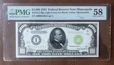 1934 $1000 Federal Reserve Note Minneapolis PMG 58 Light Green Seal
